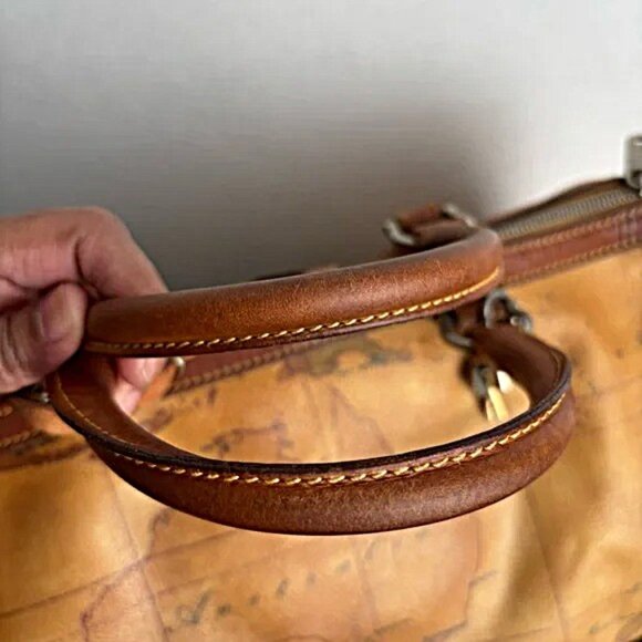 Alviero Martini Brown Handbag Map Leather Boston Speedy Bag Satchel Milan Tote - Picture 6 of 14